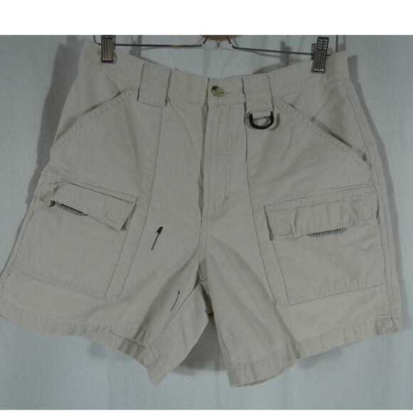 Columbia PFG Large Cargo Shorts Elastic Waist 6 Pockets Cream Hiking Fishing - Picture 1 of 7